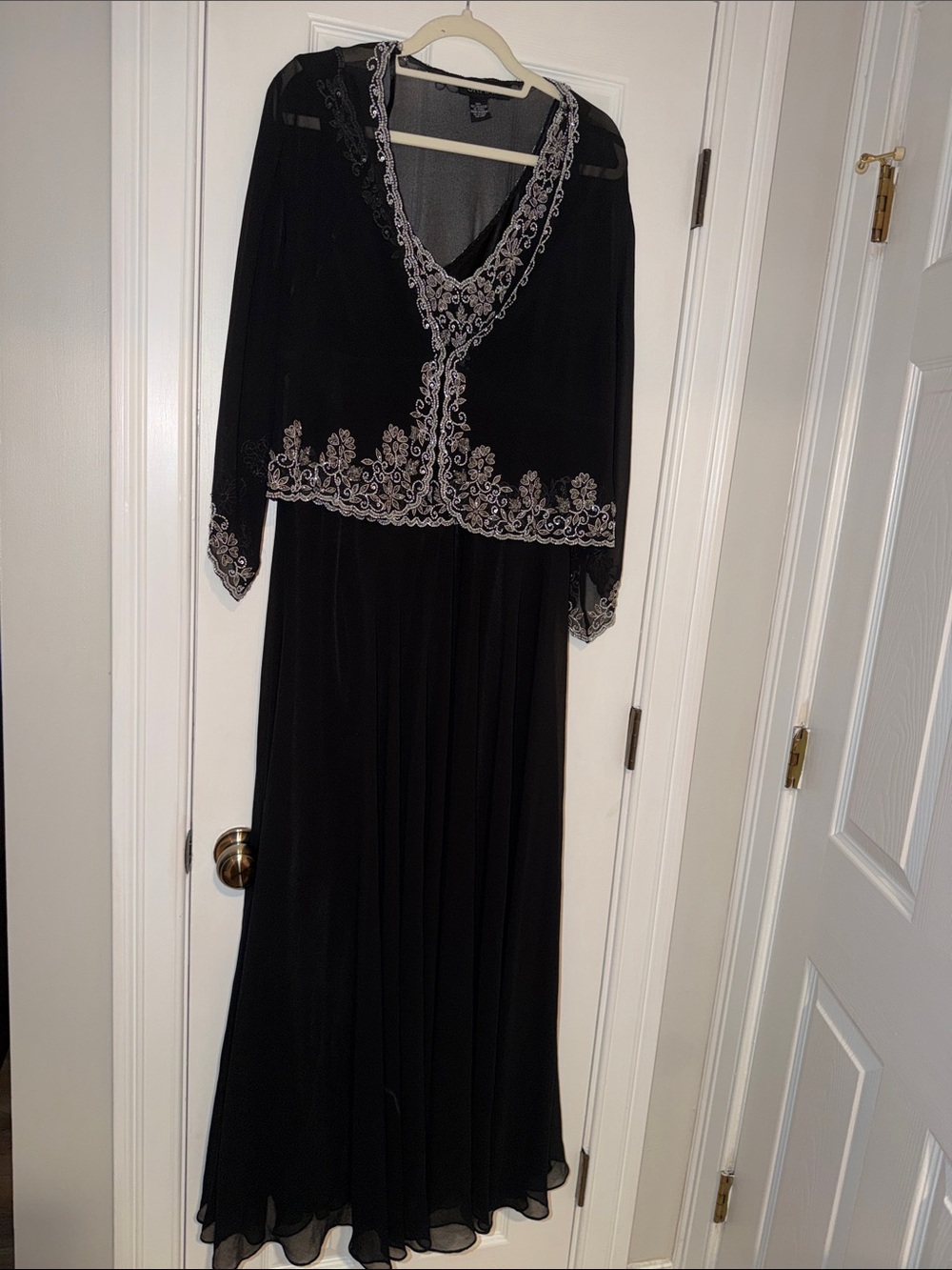 J Kara Black Maxi Dress with Silver Embroidery